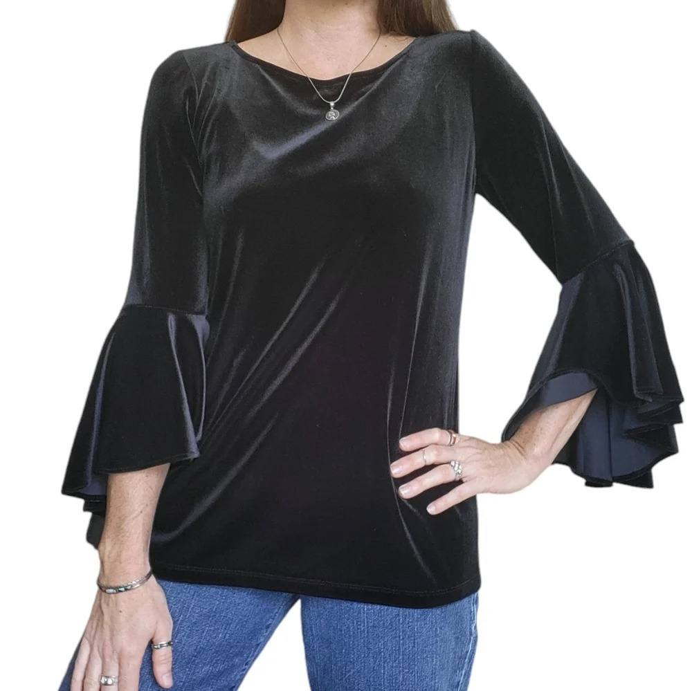 Sam and Jess Velvet Top Womens Small Black Flare Sleeve‎ Whimsigoth Goth Witchy